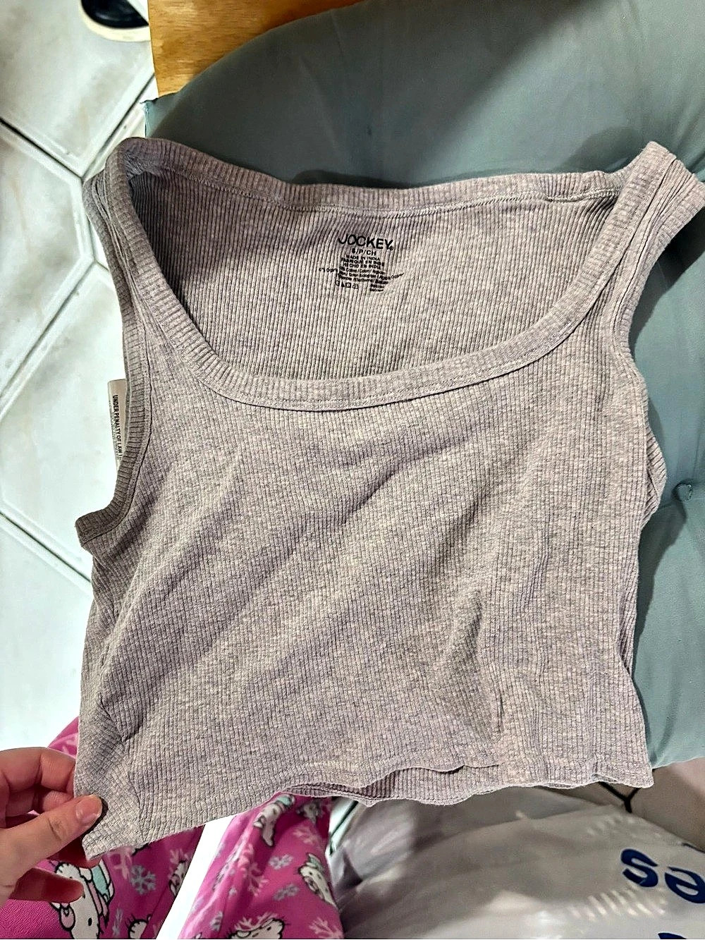 Jockey Ribbed Crop Tank Top in Gray Size Small/Petite